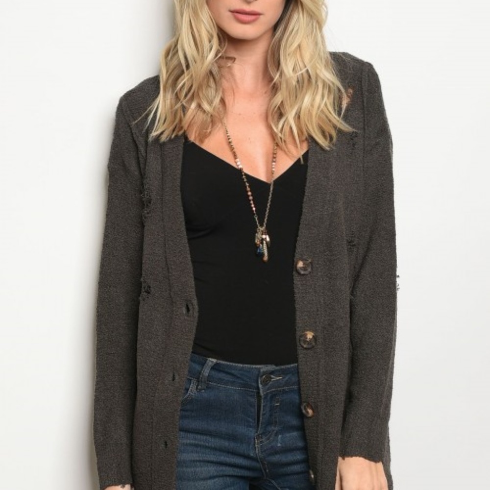 Charcoal Button-Front Women's Cardigan Sweater